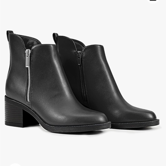 Black Ankle Boots Round Toe Low Chunky Block Heel Non-Slip Comfortable Neutral - Picture 1 of 10